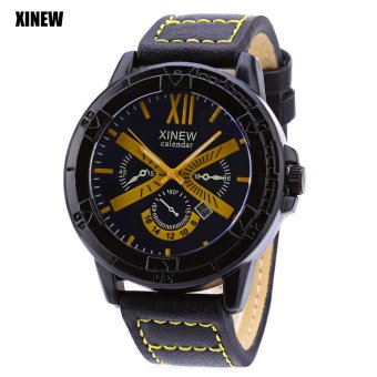 XINEW 5545A Male Quartz Watch Calendar Three Decorative Sub-dial Wristwatch (Yellow) - intl  