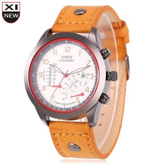 Xinew 5619 Men Quartz Watch Date Display Decorative Fan Shape Sub-dial Luminous Pointer Wristwatch (White) - intl  