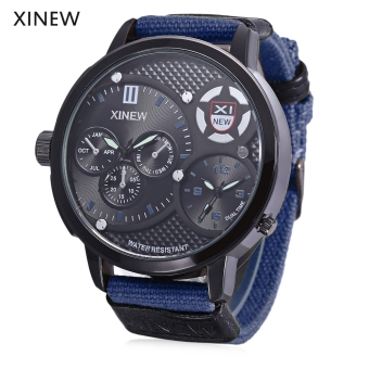 Xinew 5916 Male Dual Quartz Movt Watch Water Resistance Multiple Sub-dials Luminous Pointer Wristwatch (BLUE)  