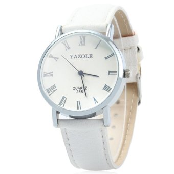 YAZOLE 268 Men Leather Analog Quartz Watch with Roman Scale 30M Water Resistant WHITE  