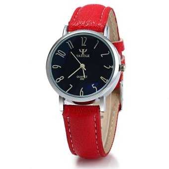 Yazole 299 Business Quartz Watch with Leather Band for Women RED  