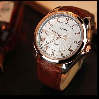 Yazole 336 Men's Quartz Water Resistance Rhinestone Golden Bezel Leather Wrist Watch - intl  