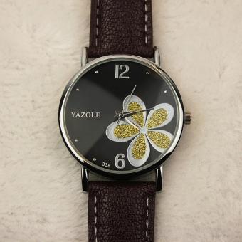 Yazole 338 Casual sport watches for women Ladies Girl Students Fashion Leather strap Waterproof Watch Black display gold flower - intl  