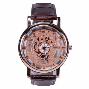 YAZOLE Jam Tangan Pria Vintage Leather Band Fashion Stainless Steel Sport Bussiness Quartz Wrist 321 - Gold Brown  