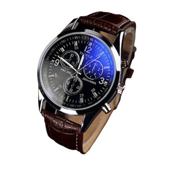 Yazole Luxury Fashion Faux Leather Mens Blue Ray Glass Quartz Analog Watches (Brown)  