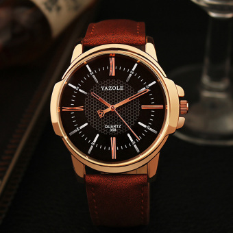 YAZOLE Men Business Leather Quartz Wrist Watch (Black+Brown)  