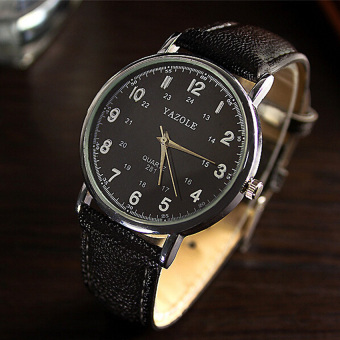 YAZOLE Men Business Waterproof Leather Quartz 24 Hours Wrist Watch (Black) - intl  