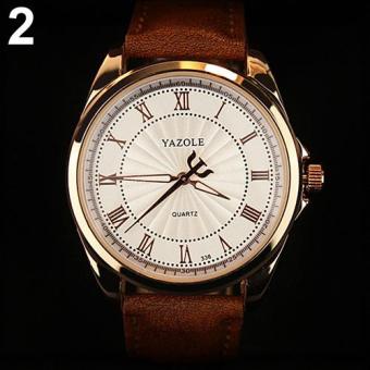 Yazole Men Fashion Business Big Round Dial Casual Quartz Wrist Watch (White Dial + Brown Band) - intl  