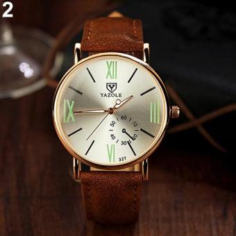 Yazole Men Lady Glow in The Dark Roman Numerals Faux Leather Quartz Analog Wrist Watch (Silver Dial + Brown Band) - intl  