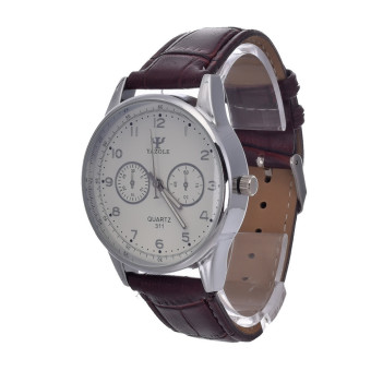 Yazole Men's Sport Analog Quartz Wrist Leather Watch (White/Brown)  