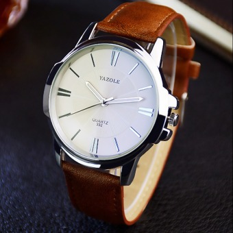 YAZOLE Unisex Sport Stainless Steel Quartz Leather Wrist Watch (White+Brown)  