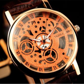YAZOLE Vintage kulit Fashion pria Band Stainless Steel olahraga bisnis jam tangan kuarsa yzl321j - coklat - ???? ??????  