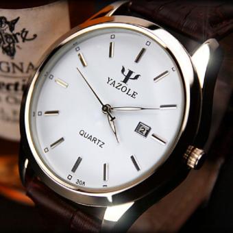 YAZOLE Vintage Men Leather Band Fashion Stainless Steel Sport Bussiness Quartz Wrist Watch YZL308-Brown - intl  