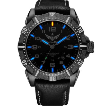 YELANG V1003 Mens Tritium Gas Blue Luminous Waterproof Genuine Leather Strap Sports Military Diving Watch  