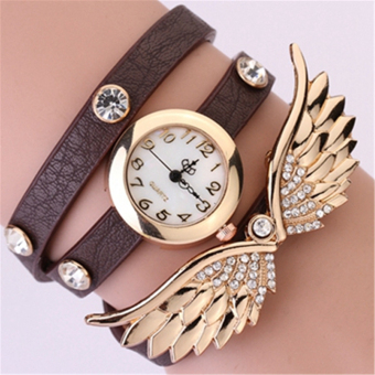 Yika Fashion Angel Wings Rhinestone-studded Leather Ladies Quartz Watches (Deep Brown)  