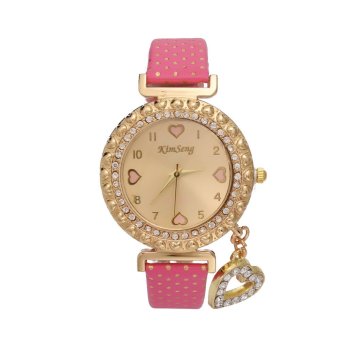 Yika Fashion Gold love Pendant Ladies Watch With Stainless Steel Quartz Wrist Watch (Pink)  