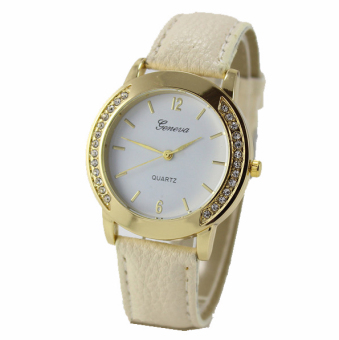 Yika Geneva Fashion Women Classic Diamond Watches Analog Leather Quartz Wrist Watch (Beige)  