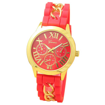 Yika Geneva Women's Chain Silicone Roman Numerals Analog Quartz Wrist Watch (Red)  