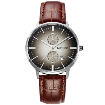 Yika Men Leather Double Dial Business Quartz Wrist Watch (White+Gray)  