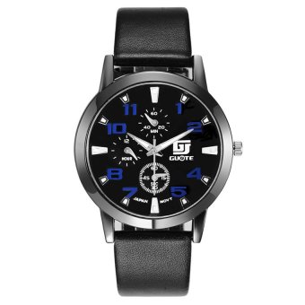 Yika Men Leather Stainless Steel Sport Analog Quartz Wrist Watch (Blue)  