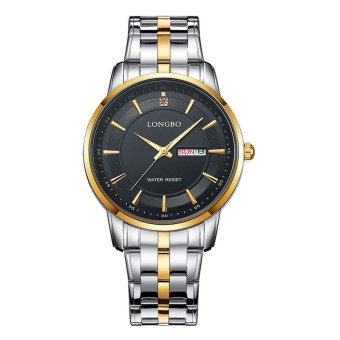 Yika Men Stainless Steel Double Calendar Business Quartz Wrist Watch (Gold+Black)  