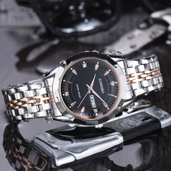 Yika Men Waterproof Stainless Steel Quartz Wrist Watch (Rose Gold+Black)  
