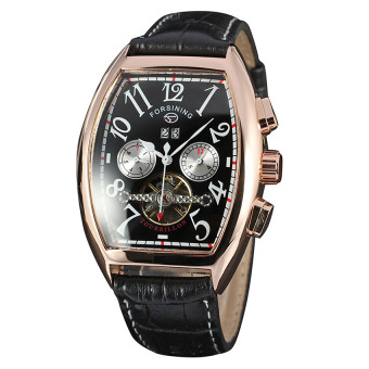 Yika Men's Automatic Mechanical Self-Winding Date Leather Wrist Watch (Black+Gold)  
