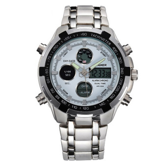 Yika Military Men's Quartz Sport Army Stainless Steel Wrist Watch (White+Silver)  