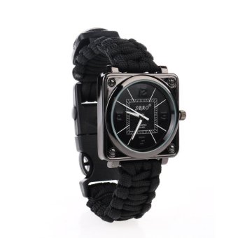 Yika Outdoor Survival Kit Paracord Wrist Watches Compass Flint Whistle Bushcraft Gear - intl  
