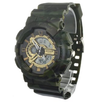 Yika Quartz Sport Army Military Digital Watch (Army Green+Gold)  