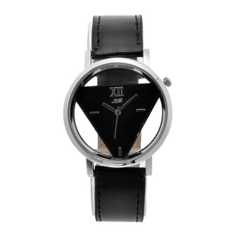 Yika Stainless Steel Sport Analog Quartz PU Leather Women Mens Wrist Watch (Black)  