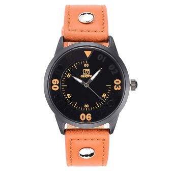 Yika Unisex Faux Leather Round Steel Case Quartz Analog Wrist Watch (Orange)  