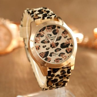 Yika Women Leopard Round Dial Quartz Analog Wrist Watch (Gold)  