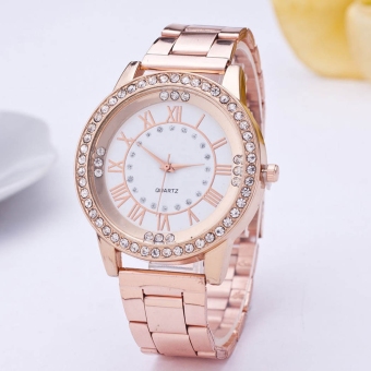 Yika Women Resin Rhinestone Stainless Steel Quartz Wrist Watch (Rose Gold)  