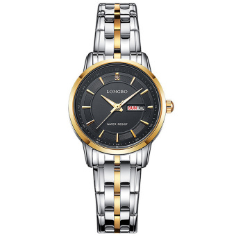 Yika Women Stainless Steel Double Calendar Business Quartz Wrist Watch (Gold+Black)  