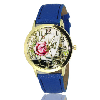 Yika Women's Tower Dial Leather Stainless Steel Quartz Wrist Watch (Blue)  