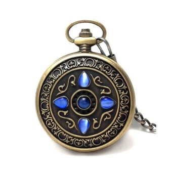 yiokmty Watch authentic retro European watch lucky stone five cat stone watch men Rome Mechanical Pocket Watch (Blue) - intl  