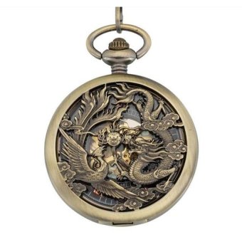 YJJZB 2016 Retro Punk Watches Men Women Necklace Chain MechanicalDragon and Phoenix hollow Pendant Pocket Quartz Watch (Yellow) - intl  