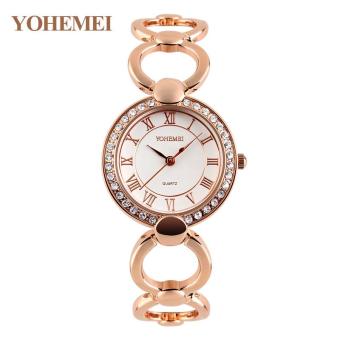 YOHEMEI 0165 Women's Alloy Strap Bracelet Watch Roman Numbers Dial Fashion Diamond Bracelet Watch - White - intl  