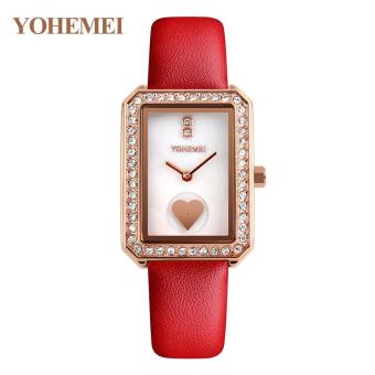 YOHEMEI 0171 Simple Trend Lady Waterproof Fashion Quartz Watch Genuine Leather Strap Red - intl  