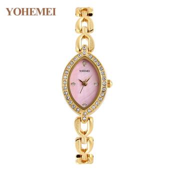 YOHEMEI 0176 Fashion Women elegant Exquisite striped bracelet quartz watch Oval dial for Ladies - Pink - intl  