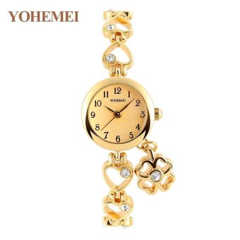 YOHEMEI 0177 Fashion Quartz Watches for Women Women's Rhinestone Wristwatch Ladies Simple Classic Rhinestone Bracelet - Gold - intl  