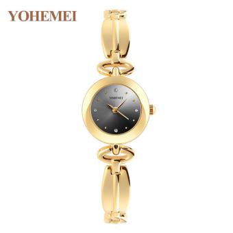 YOHEMEI 0181 Fashion Luxury Quartz Watch Women's Casual Colorful Dial Gold Watch Alloy Strap Ultra Thin Ladies Clock Wristwatches - Black - intl  
