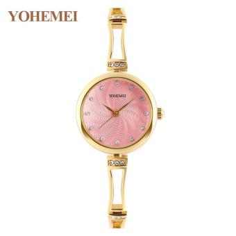 YOHEMEI 0185 Ladies Quartz Watch Women's Alloy Strap Gold Watch Fashion Bracelet Quartz Watch - Pink - intl  
