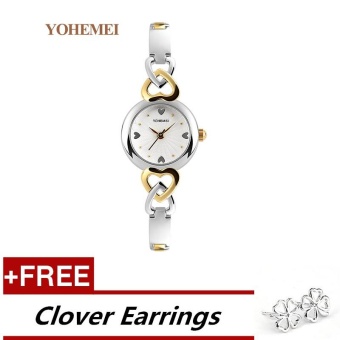 YOHEMEI 0194 Luxury Brand Watches Women Fashion Ladies Waterproof Quartz Watch - White + Free Clover Earrings [Buy 1 Get 1 Free] - intl  