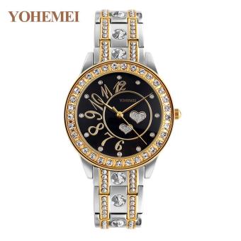 YOHEMEI 0195 Fashion Casual Women's Diamond Crystal Love Quartz Watch Alloy Strap Women's Watches - Black - intl  