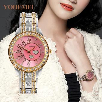 YOHEMEI 0195 Fashion Casual Women's Diamond Crystal Love Quartz Watch Alloy Strap Women's Watches - Pink - intl  