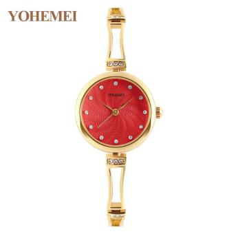 YOHEMEI Fashion Women Inlaid Diamond Watch Jewelry Watch Female Quartz Watch Alloy Strap Bracelet Watch 0185 - Red - intl  