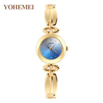 YOHEMEI Ladies Leisure Alloy Strap Ultra-thin Ladies Clock Watch Quartz Watch Color Dial Gold Watch 0181 - Black- Blue - intl  