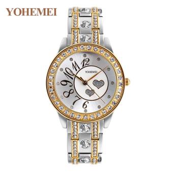 YOHEMEI Ladies Watch Women's Fashion Casual Quartz Alloy Strap Diamond Crystal Love Watch 0195 - Silver - intl  
